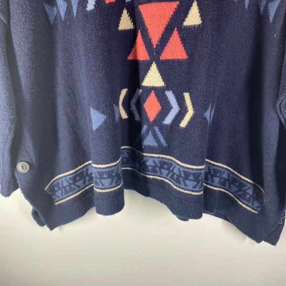 J. Jill Poncho Style Sweater Cowl Neck Aztec Southwestern Blue Large Petite - Picture 4 of 9